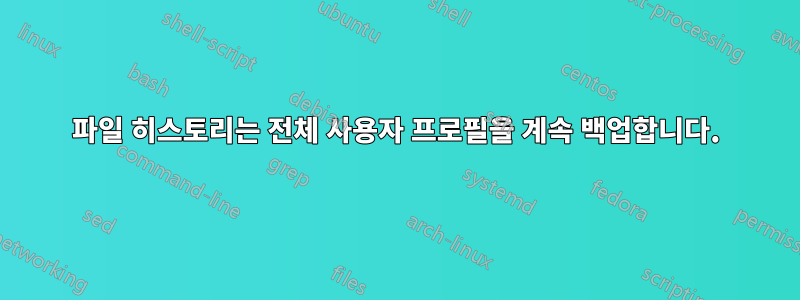 파일 히스토리는 전체 사용자 프로필을 계속 백업합니다.