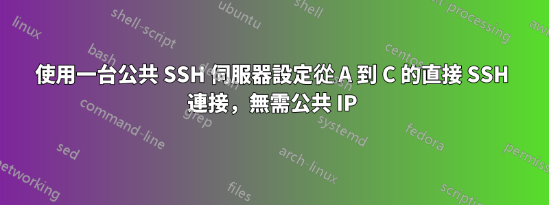 使用一台公共 SSH 伺服器設定從 A 到 C 的直接 SSH 連接，無需公共 IP