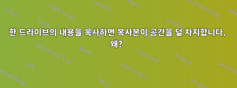 한 드라이브의 내용을 복사하면 복사본이 공간을 덜 차지합니다. 왜? 