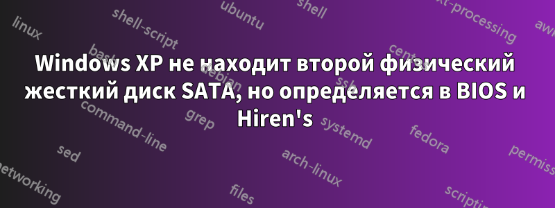 Windows XP не находит второй физический жесткий диск SATA, но определяется в BIOS и Hiren's