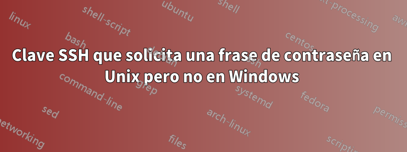 Clave SSH que solicita una frase de contraseña en Unix pero no en Windows