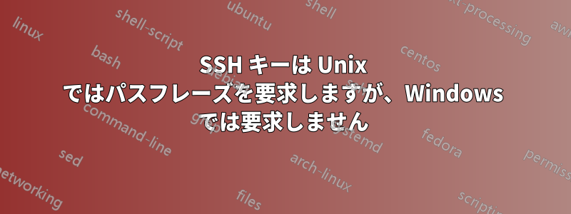 SSH キーは Unix ではパスフレーズを要求しますが、Windows では要求しません