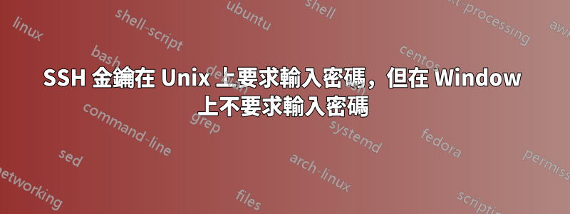 SSH 金鑰在 Unix 上要求輸入密碼，但在 Window 上不要求輸入密碼