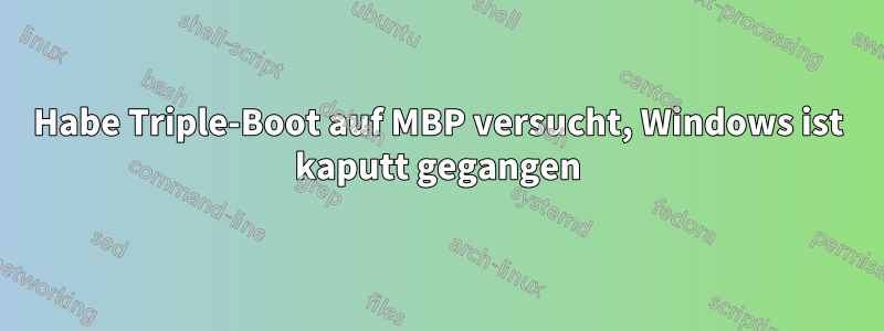 Habe Triple-Boot auf MBP versucht, Windows ist kaputt gegangen