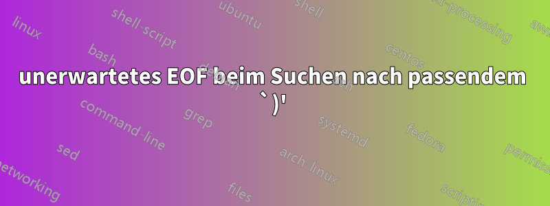 unerwartetes EOF beim Suchen nach passendem `)'