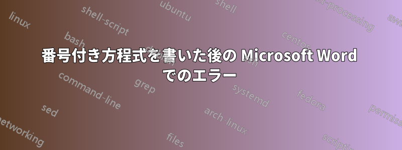 番号付き方程式を書いた後の Microsoft Word でのエラー