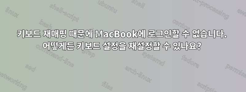 키보드 재매핑 때문에 MacBook에 로그인할 수 없습니다. 어떻게든 키보드 설정을 재설정할 수 있나요?
