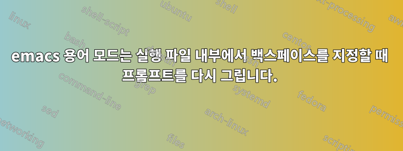 emacs 용어 모드는 실행 파일 내부에서 백스페이스를 지정할 때 프롬프트를 다시 그립니다.