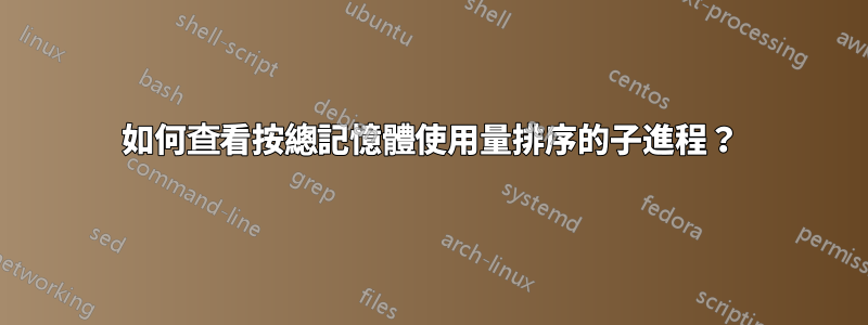 如何查看按總記憶體使用量排序的子進程？