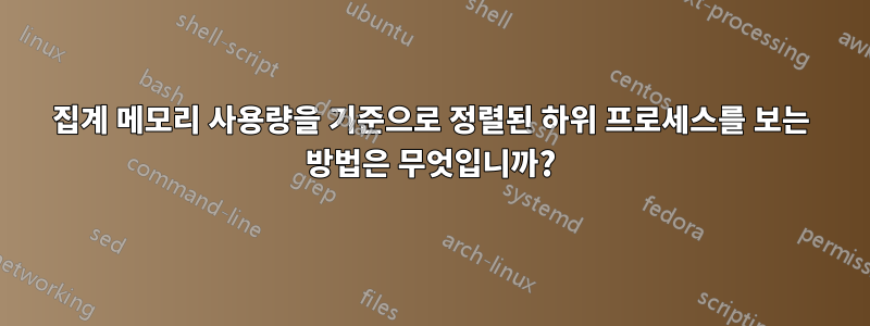 집계 메모리 사용량을 기준으로 정렬된 하위 프로세스를 보는 방법은 무엇입니까?
