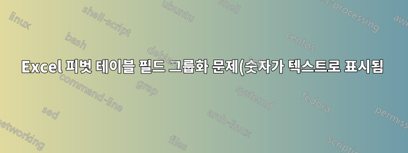 Excel 피벗 테이블 필드 그룹화 문제(숫자가 텍스트로 표시됨)
