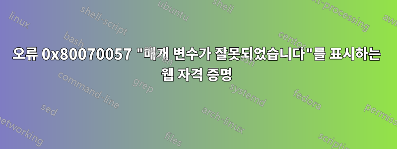 오류 0x80070057 "매개 변수가 잘못되었습니다"를 표시하는 웹 자격 증명