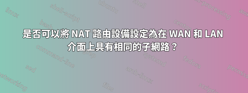 是否可以將 NAT 路由設備設定為在 WAN 和 LAN 介面上具有相同的子網路？