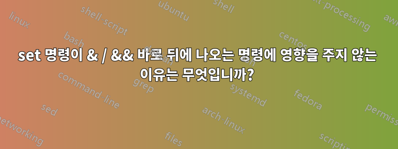 set 명령이 & / && 바로 뒤에 나오는 명령에 영향을 주지 않는 이유는 무엇입니까?