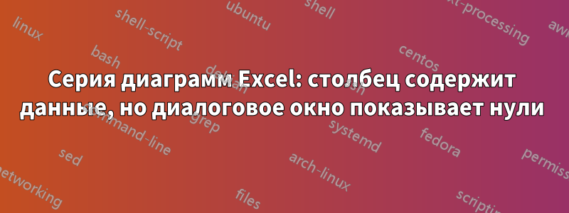 Серия диаграмм Excel: столбец содержит данные, но диалоговое окно показывает нули