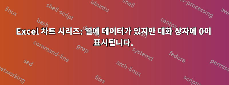 Excel 차트 시리즈: 열에 데이터가 있지만 대화 상자에 0이 표시됩니다.