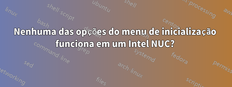 Nenhuma das opções do menu de inicialização funciona em um Intel NUC?