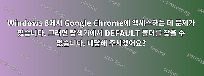 Windows 8에서 Google Chrome에 액세스하는 데 문제가 있습니다. 그러면 탐색기에서 DEFAULT 폴더를 찾을 수 없습니다. 대답해 주시겠어요?