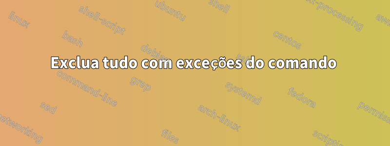 Exclua tudo com exceções do comando