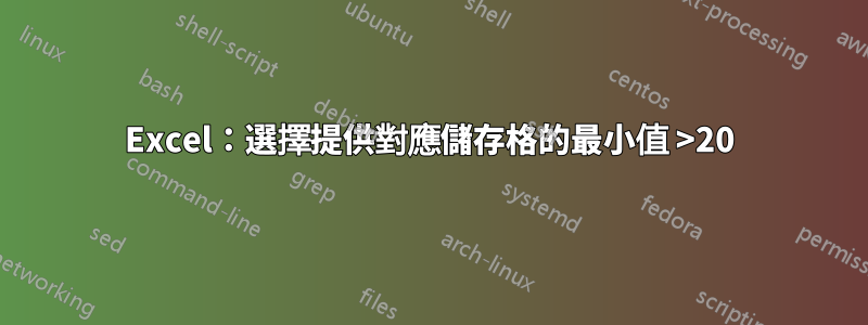 Excel：選擇提供對應儲存格的最小值 >20