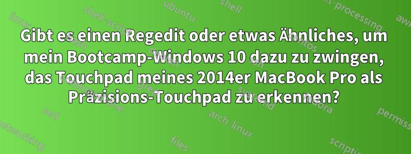 Gibt es einen Regedit oder etwas Ähnliches, um mein Bootcamp-Windows 10 dazu zu zwingen, das Touchpad meines 2014er MacBook Pro als Präzisions-Touchpad zu erkennen?