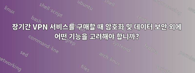 장기간 VPN 서비스를 구매할 때 암호화 및 데이터 보안 외에 어떤 기능을 고려해야 합니까?