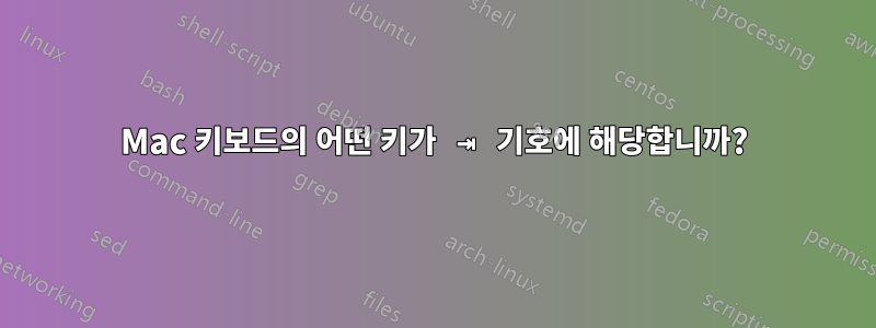 Mac 키보드의 어떤 키가 ⇥ 기호에 해당합니까?