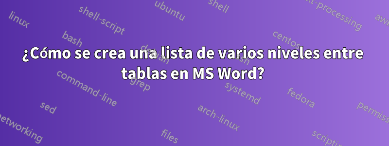 ¿Cómo se crea una lista de varios niveles entre tablas en MS Word?