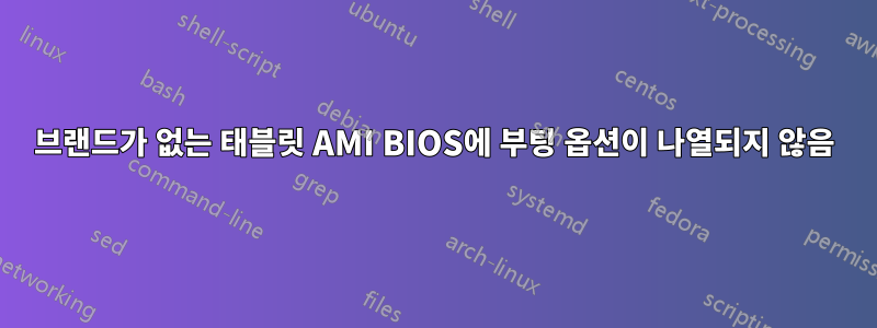 브랜드가 없는 태블릿 AMI BIOS에 부팅 옵션이 나열되지 않음