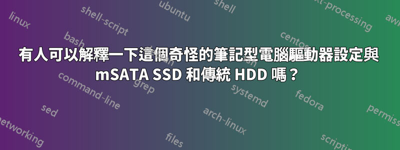 有人可以解釋一下這個奇怪的筆記型電腦驅動器設定與 mSATA SSD 和傳統 HDD 嗎？