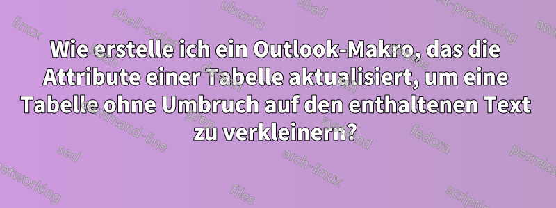 Wie erstelle ich ein Outlook-Makro, das die Attribute einer Tabelle aktualisiert, um eine Tabelle ohne Umbruch auf den enthaltenen Text zu verkleinern?