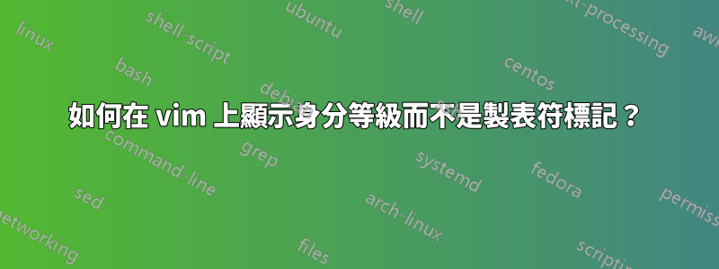 如何在 vim 上顯示身分等級而不是製表符標記？