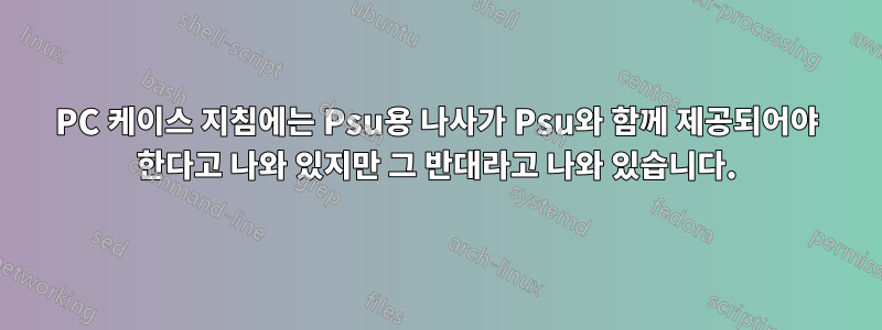 PC 케이스 지침에는 Psu용 나사가 Psu와 함께 제공되어야 한다고 나와 있지만 그 반대라고 나와 있습니다.