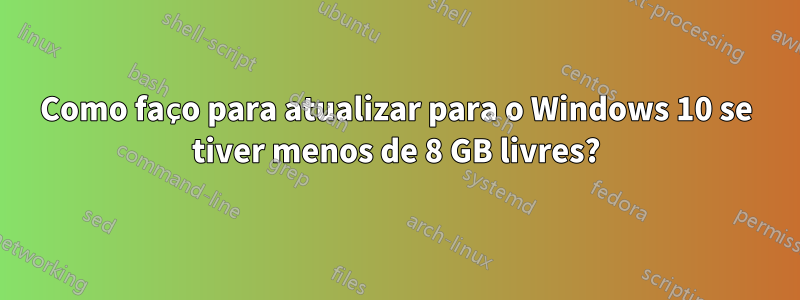 Como faço para atualizar para o Windows 10 se tiver menos de 8 GB livres?