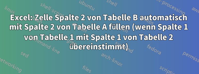 Excel: Zelle Spalte 2 von Tabelle B automatisch mit Spalte 2 von Tabelle A füllen (wenn Spalte 1 von Tabelle 1 mit Spalte 1 von Tabelle 2 übereinstimmt)