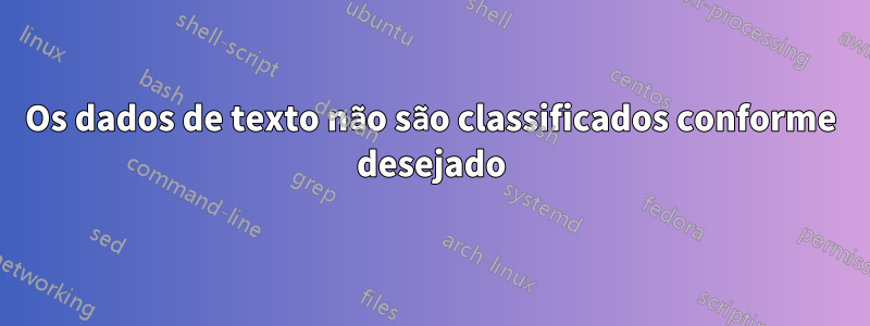Os dados de texto não são classificados conforme desejado