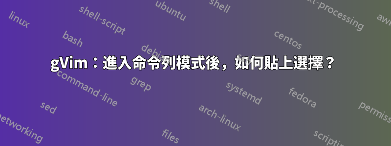 gVim：進入命令列模式後，如何貼上選擇？