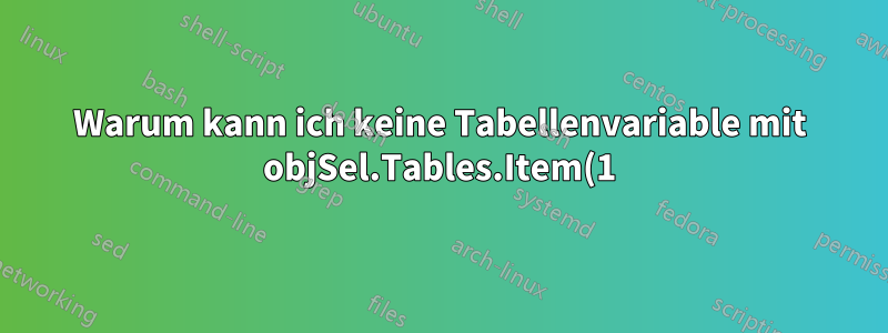 Warum kann ich keine Tabellenvariable mit objSel.Tables.Item(1) festlegen?