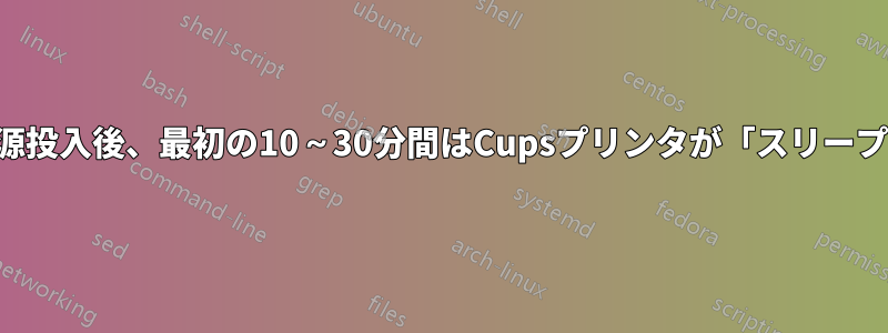 コンピュータの電源投入後、最初の10～30分間はCupsプリンタが「スリープ状態」になります