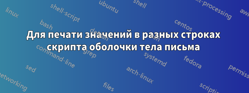 Для печати значений в разных строках скрипта оболочки тела письма