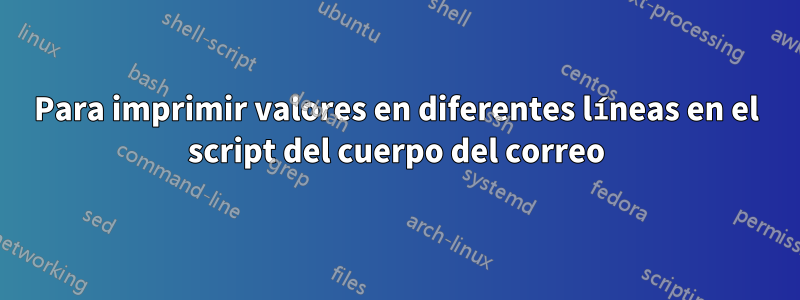 Para imprimir valores en diferentes líneas en el script del cuerpo del correo