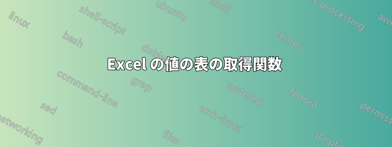 Excel の値の表の取得関数
