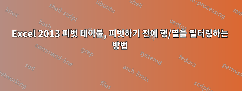 Excel 2013 피벗 테이블, 피벗하기 전에 행/열을 필터링하는 방법