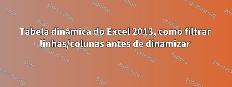 Tabela dinâmica do Excel 2013, como filtrar linhas/colunas antes de dinamizar