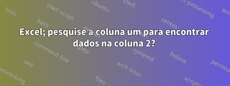 Excel; pesquise a coluna um para encontrar dados na coluna 2?