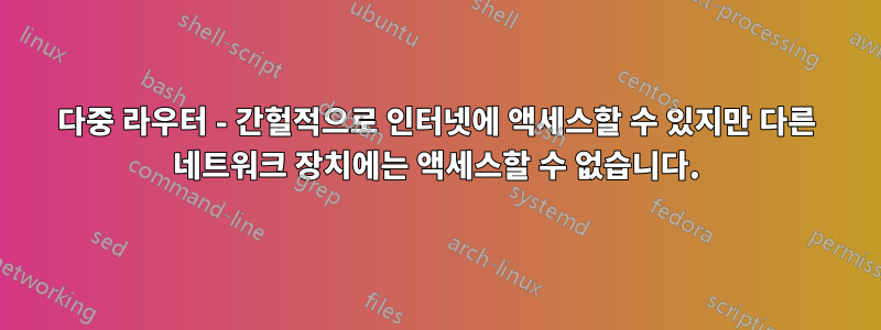 다중 라우터 - 간헐적으로 인터넷에 액세스할 수 있지만 다른 네트워크 장치에는 액세스할 수 없습니다.