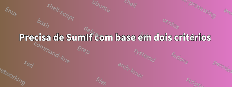 Precisa de SumIf com base em dois critérios