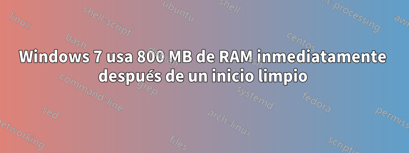 Windows 7 usa 800 MB de RAM inmediatamente después de un inicio limpio