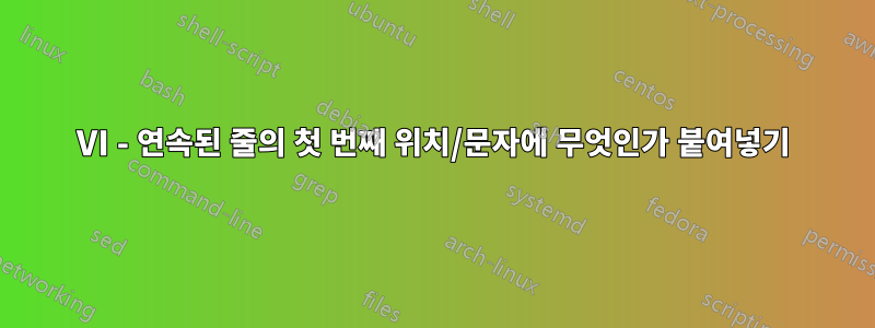 VI - 연속된 줄의 첫 번째 위치/문자에 무엇인가 붙여넣기