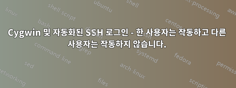 Cygwin 및 자동화된 SSH 로그인 - 한 사용자는 작동하고 다른 사용자는 작동하지 않습니다.